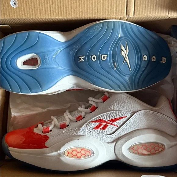 Men, Reeboks, basketball sneakers size 9 1/2 white and orange - Picture 2 of 3